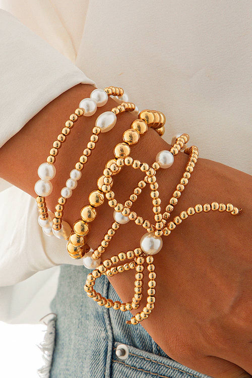 Bow Knot Pearl Beaded Layered Bracelet Set