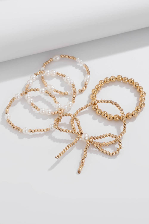 Bow Knot Pearl Beaded Layered Bracelet Set