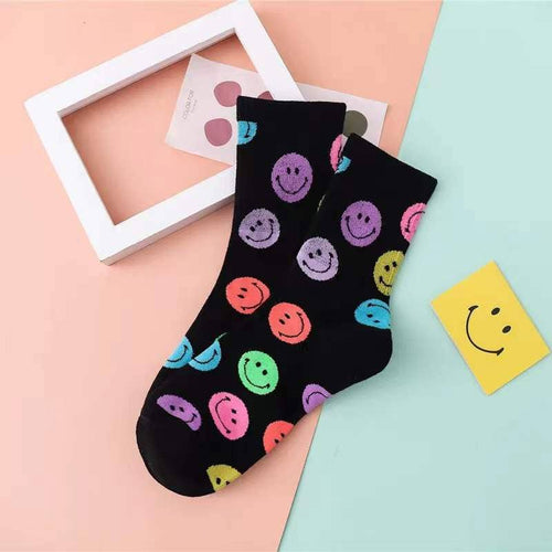 Colorful Cute Smile Printed Crew Socks