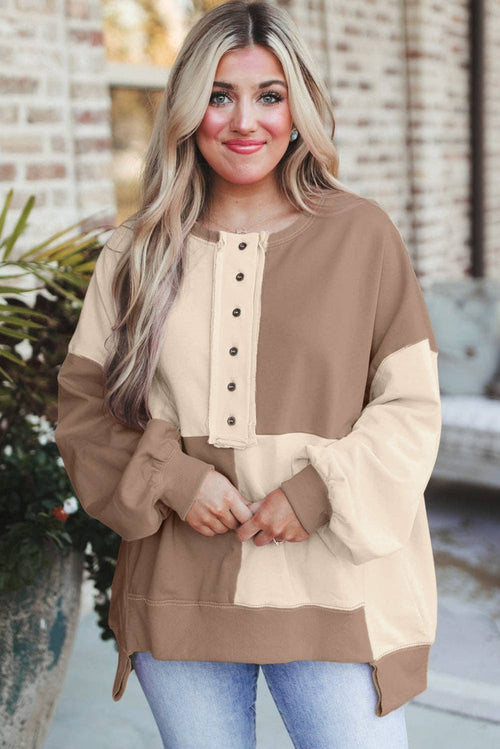 Coffee Dreams Henley  Oversize Sweatshirt