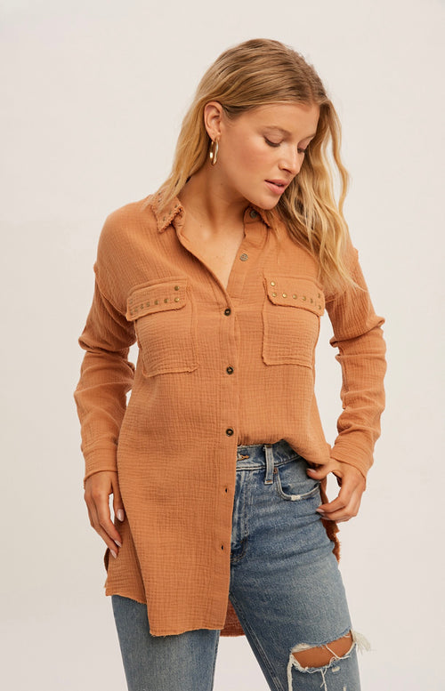 Brad Effect Button Up Blouse