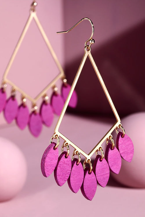 Diamond Shaped Wood Leaf Earrings