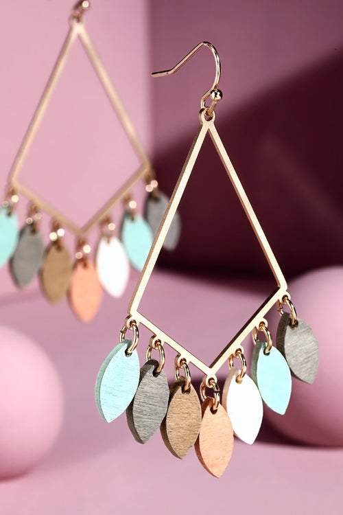 Diamond Shaped Wood Leaf Earrings