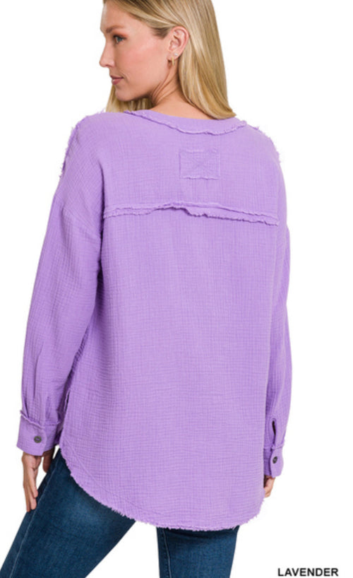 Double  Up Gauzy Henley Top