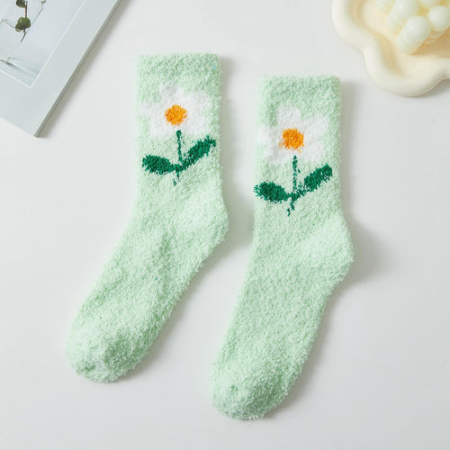 Knit Flower Print  Plush Socks