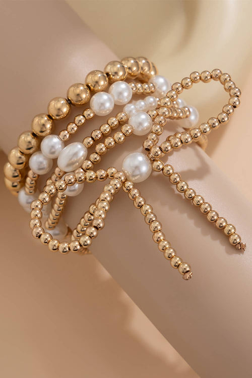 Bow Knot Pearl Beaded Layered Bracelet Set