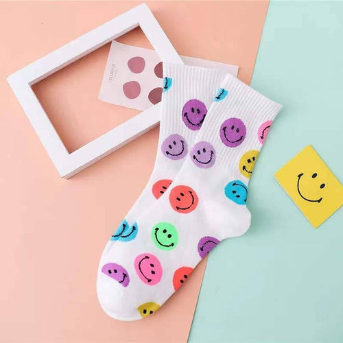 Colorful Cute Smile Printed Crew Socks
