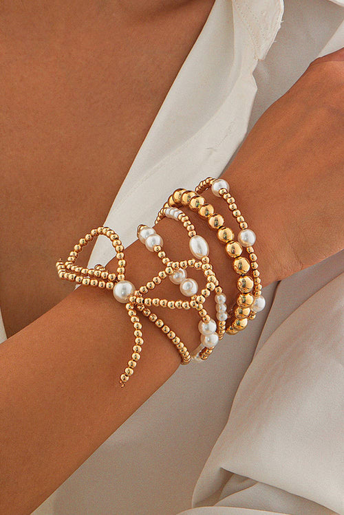 Bow Knot Pearl Beaded Layered Bracelet Set