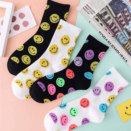 Colorful Cute Smile Printed Crew Socks