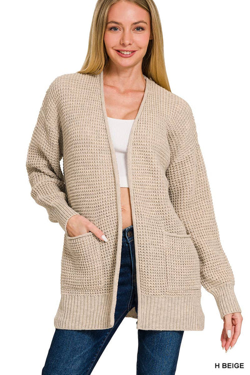 Cuddle Up Waffle Open Cardigan Sweater