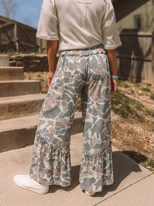 Western camo Print Frilled Detail Drawstring Pants