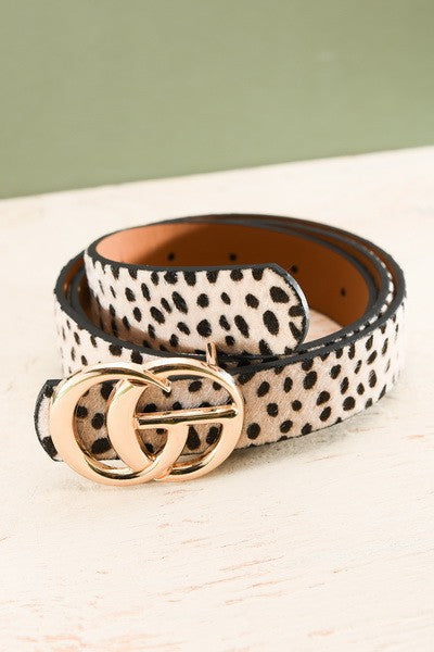 Double metal ring faux leather buckle belt