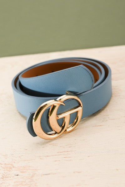 Double metal ring faux leather buckle belt