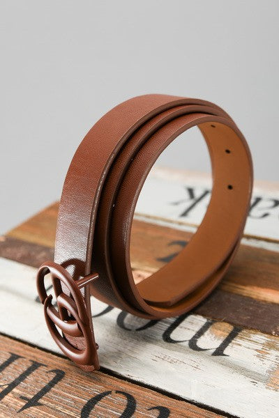 Double metal ring faux leather buckle belt