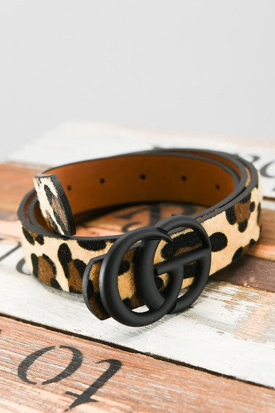 Double metal ring faux leather buckle belt