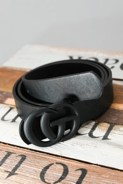Double metal ring faux leather buckle belt