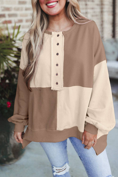 Coffee Dreams Henley  Oversize Sweatshirt