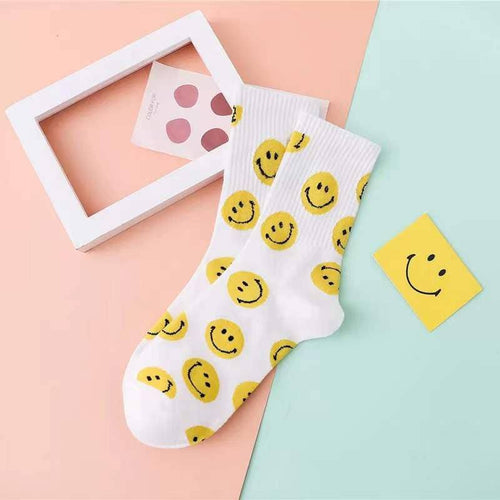 Colorful Cute Smile Printed Crew Socks