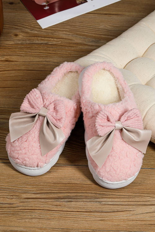 Contrast Bowknot Applique Plush Winter Slippers