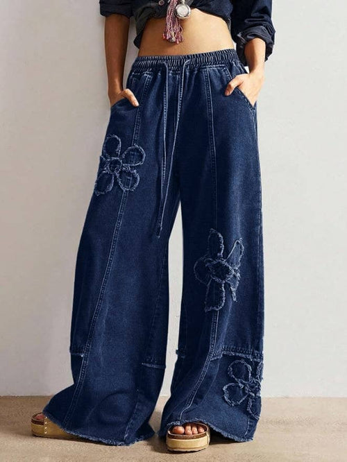 Flower Power Boho Vintage Drawstring Jeans