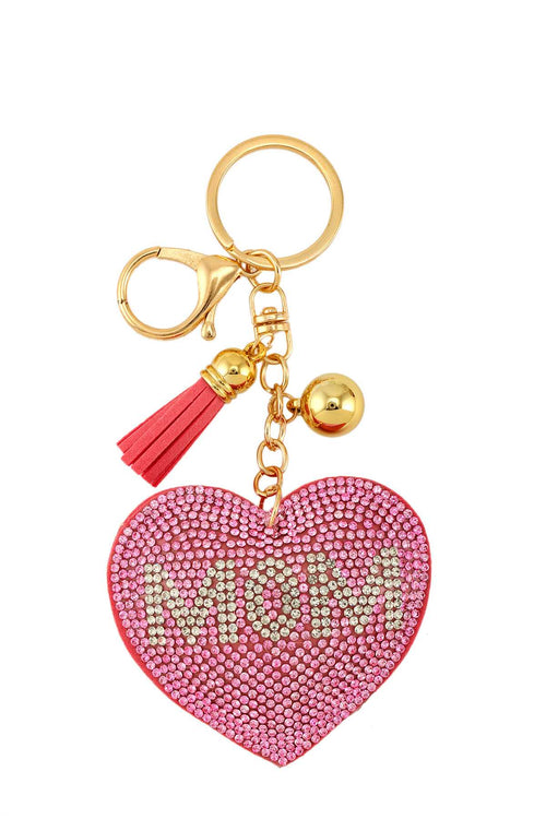 RHINESTONE HEART SHAPE MOM KEY CHAIN