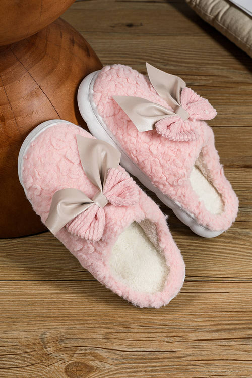 Contrast Bowknot Applique Plush Winter Slippers