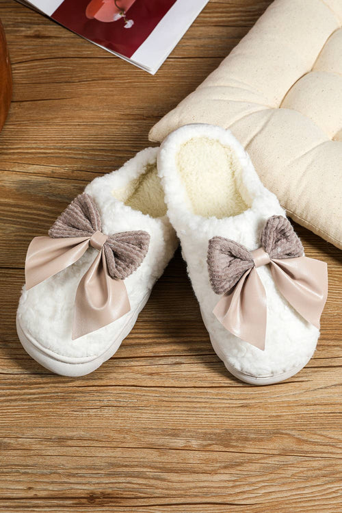 Contrast Bowknot Applique Plush Winter Slippers