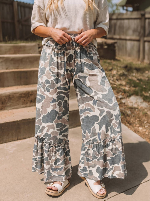 Western camo Print Frilled Detail Drawstring Pants