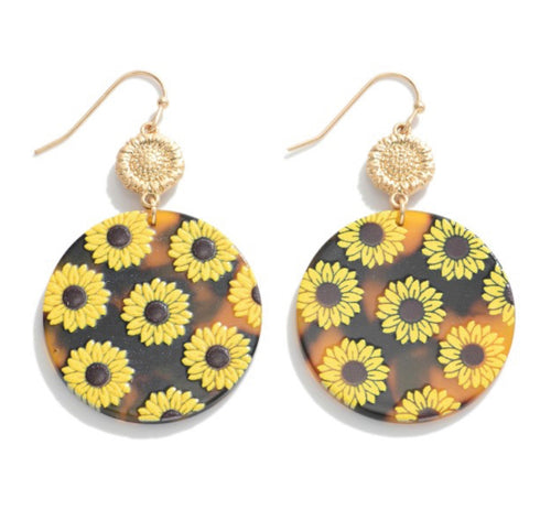 Sunflower Print Drop Earrings