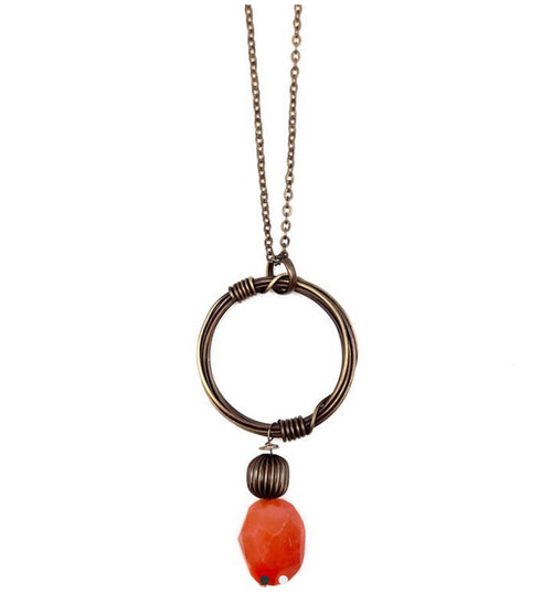 Banjara Antiqued Ring Necklace with Carnelian Stone