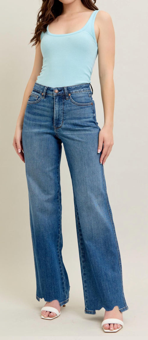 Judy Blue All Chewed Up Wide Leg Jean