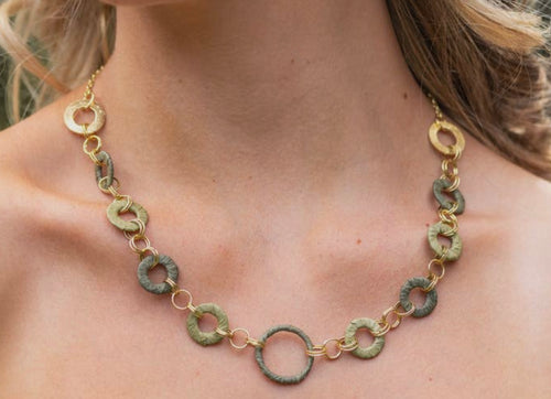Sachi Raffia Rings Necklace-Olive and Green