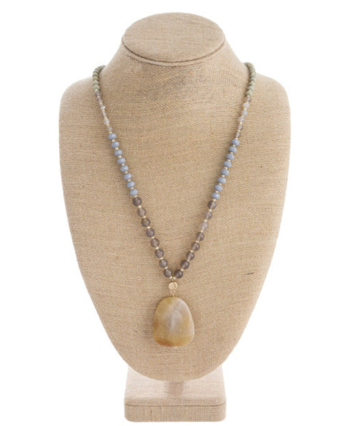 Semi Precious Natural Stone Pendant Necklace