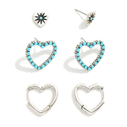 Set of 3 Heart Earrings