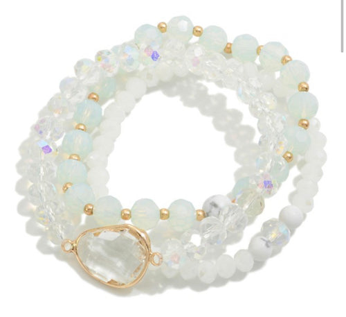 Set of Three Semi Precious Faceted Beaded Stretch Bracelets