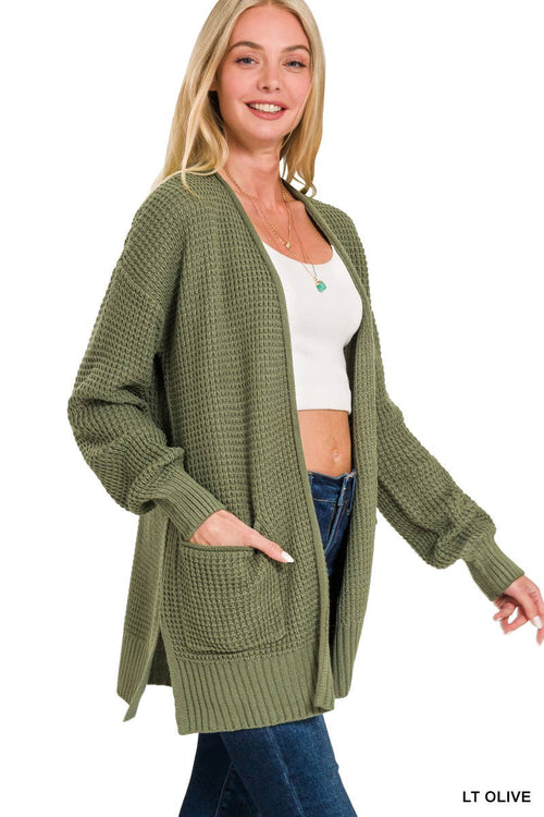 Cuddle Up Waffle Open Cardigan Sweater