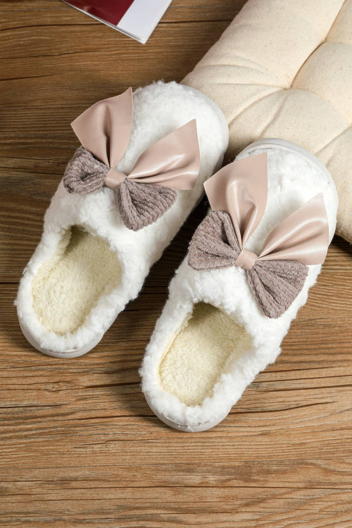 Contrast Bowknot Applique Plush Winter Slippers