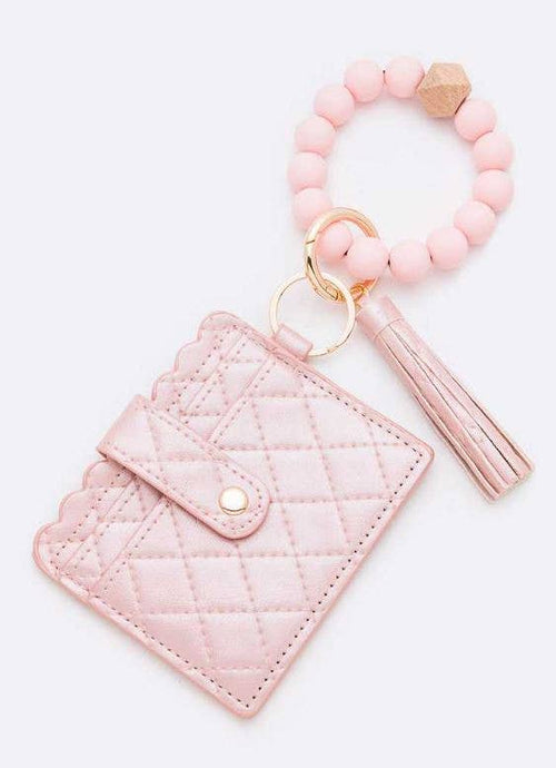 Jessica Quilted Beaded Keychain Bracelet Wallet