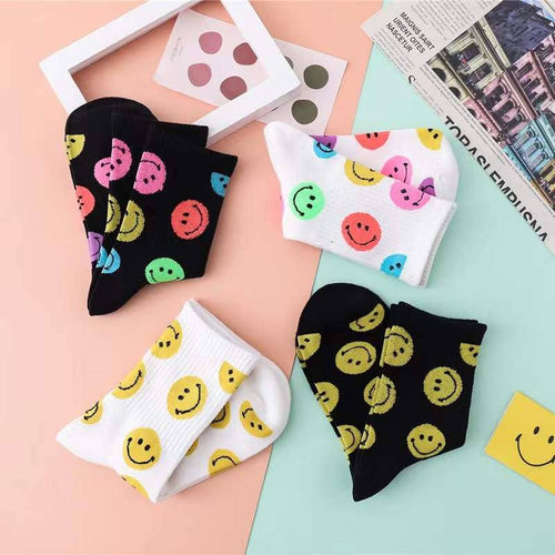 Colorful Cute Smile Printed Crew Socks