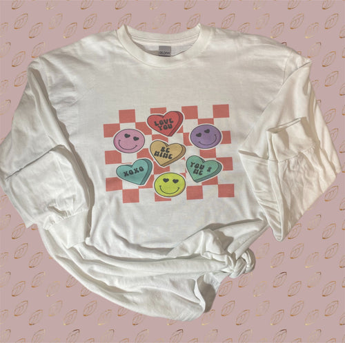Checkboard Conversation Hearts Sublimated Tee