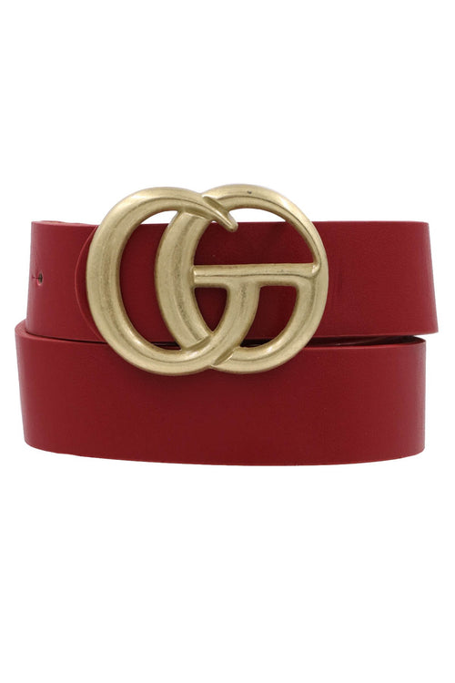 Double metal ring faux leather buckle belt