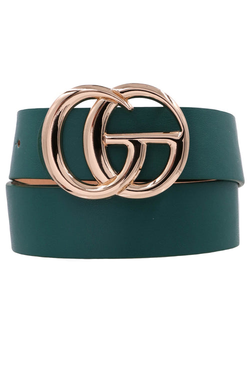 Double metal ring faux leather buckle belt