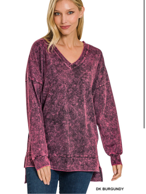 All Around Mineral Wash Long Sleeve Hi-Low Top