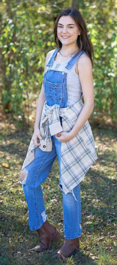 Ripped Denim Overalls